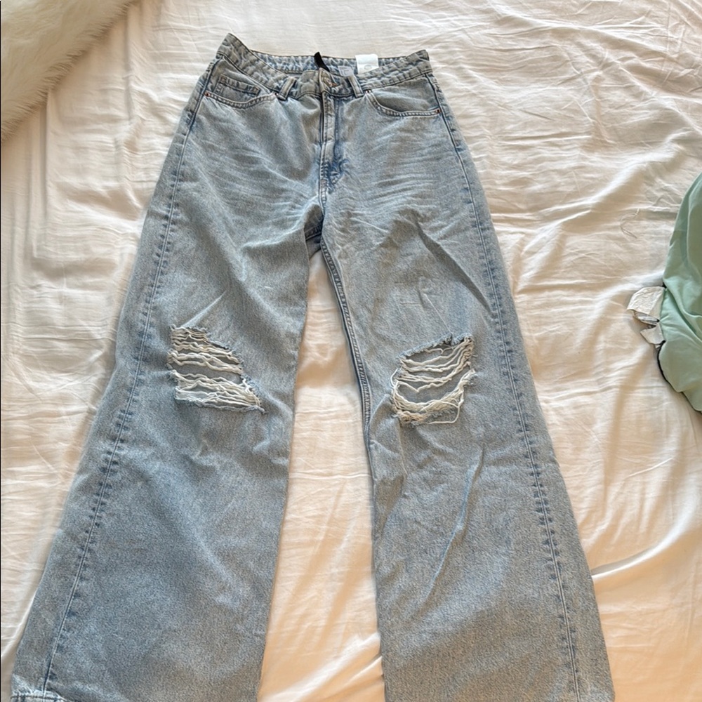 Divided Light Blue Distressed Flare Jeans